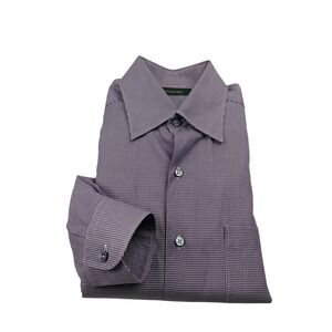 Ermenegildo Zegna Mens Purple Houndstooth Cotton Long Sleeve Button Up Shirt M